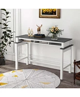 Bar Table with Power Outlets Counter Height Storage Compartments Wooden