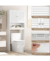 Sugift Over The Toilet Storage Cabinet with Double Doors and Adjustable Shelf