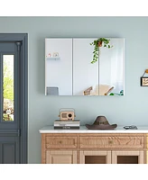 Sugift Frameless Bathroom Wall Mounted Mirror Cabinet with 3 Doors and Adjustable Shelves