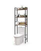 Sugift 3-Tier Over-the-Toilet Storage Rack with 3 Hooks-Rustic Brown