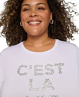 Karl Lagerfeld Paris Plus C'est La Vie Embellished T-Shirt, Created for Macy's