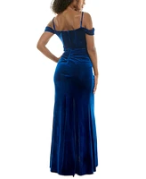 B Darlin Juniors' Velvet Off-The-Shoulder Gown