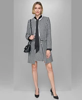 Karl Lagerfeld Paris Women's Convertible Rhinestone-Collar Houndstooth Jacket