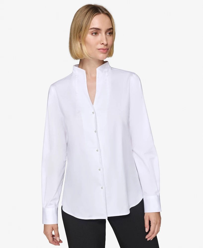 Karl Lagerfeld Paris Women's Button-Front Long-Sleeve Top