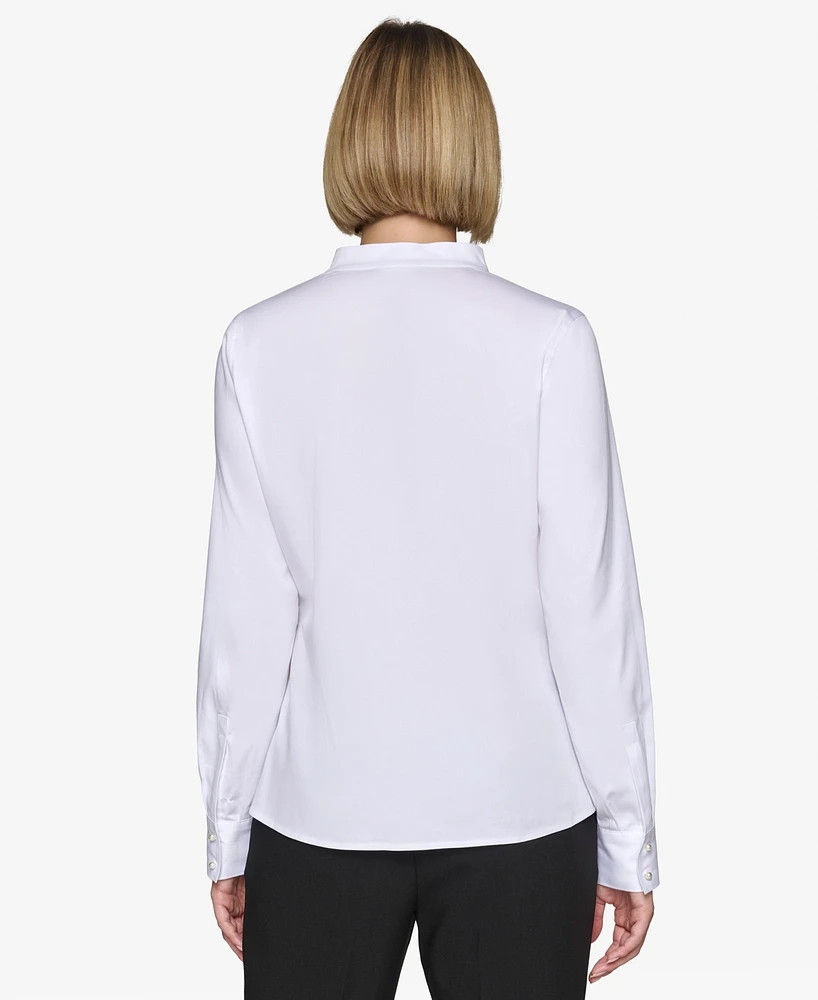 Karl Lagerfeld Paris Women's Button-Front Long-Sleeve Top