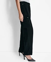 Dkny Women's High-Rise Wide-Leg Velvet Cargo Pants