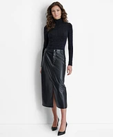 Dkny Women's Faux-Leather Midi Slit-Front Skirt