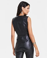 I.n.c. International Concepts Women's Faux-Leather Sleeveless Wrap Top, Created for Macy's