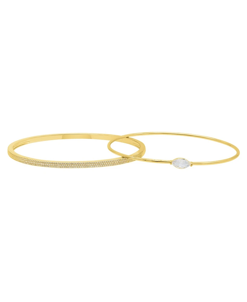 Adornia Gold Marquis and Pave Stacking Bangle Bracelet Set