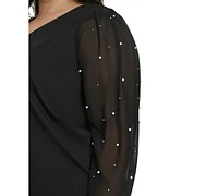 Karl Lagerfeld Paris Plus Beaded-Sleeve Knit Top, Created for Macy's