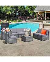 8 Pcs Wicker Sofa Rattan Furniture Set Patio Furniture w/ Storage Outdoor