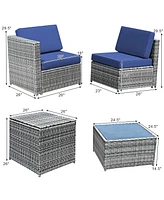 Costway 8 Pcs Wicker Sofa Rattan Furniture Set Patio w/ Storage Outdoor