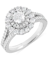 Diamond Double Halo Split Shank Engagement Ring (1-1/2 ct. t.w.) in 14k White Gold