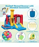 Costway Baseball Themed Jumping House Kids Bouncy Castle w/ 50 Ocean Balls & 735W Blower