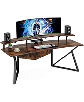 Tribesigns Computer Desk, 70.9" Large Home Office Desk with Monitor Stand, Modern Wing