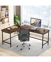 Tribesigns L Shaped Computer Desk, 67 inch Industrial Reversible Corner Desk for Home Office, Pc Laptop Study Writing Table Workstation with Metal Pip