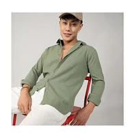 Men's Pistachio Green Textured Micro Buffalo Check Shirt
