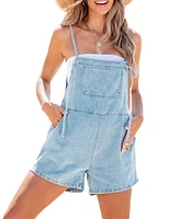 Cupshe Women's Denim Square Neck Pocket Shortalls