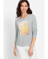 Olsen Women's Long Sleeve Placement Print T-Shirt