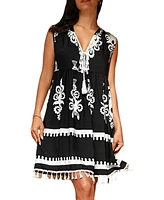 Cupshe Women's Ornate Print Tassel Tie Mini Beach Dress