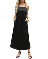 Cupshe Women's Black Square Neck Dual Strap Maxi Beach Dress