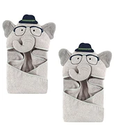 Hudson Baby Unisex Baby Cotton Animal Face Hooded Towel, Smart Elephant 2-Piece, One Size