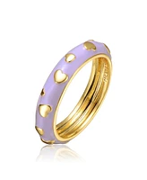 Rachel Glauber GigiGirl 14k Gold Plated Lavender Lilac Purple Enamel Heart Stacking Band