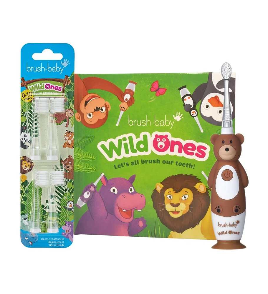 Brush-Baby WildOnes Bear Kids Rechargeable Toothbrush Gift Set | Childrens Electric Toothbrush