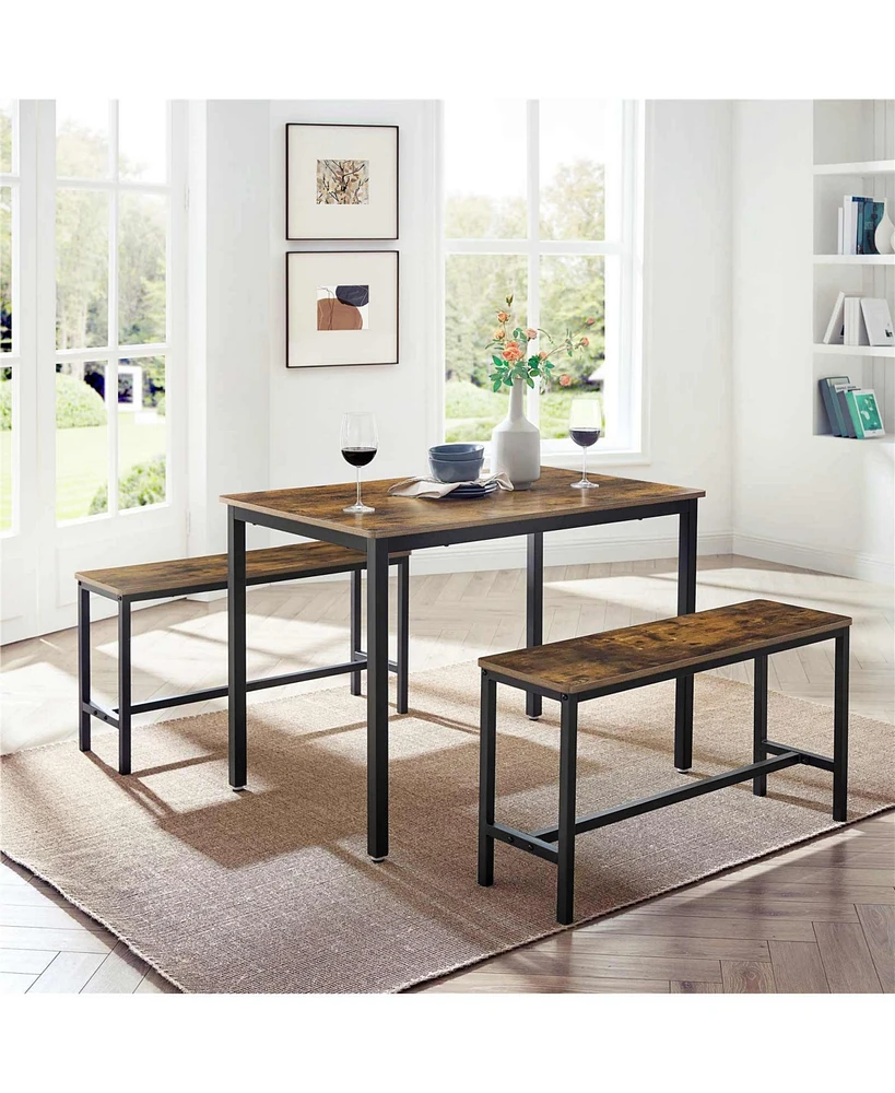 Slickblue Industrial Rustic Brown Dining Table with 2 Benches