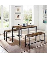 Slickblue Industrial Rustic Brown Dining Table with 2 Benches