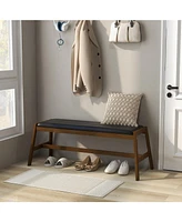 Sugift 50 Inch Long Solid Wood Dining Bench Upholstered Table Bench with Faux Leather Padded Seat