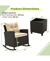 Sugift Patio Rattan Roker Chairs with Tempered Glass Table and Soft Cushions