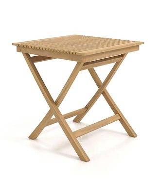 Vebreda 27.5 Inch Indonesia Teak Patio Bistro Table with Slatted Tabletop and Sturdy Wood Frame