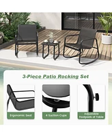 Vebreda 2 Rocking Bistro Chairs and Glass-Top Table for Porch Yard Balcony-Black