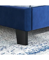 Sugift Queen Size Velvet Platform Bed with Button Tufted and Nailhead Trim Headboard