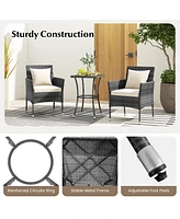 Vebreda 3 Pieces Patio Furniture Set with Cushioned Patio Chairs and Tempered Glass Coffee Table-White