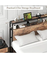 Sugift Full Bed Frame with 2-Tier Storage Headboard and Charging Station-Full Size