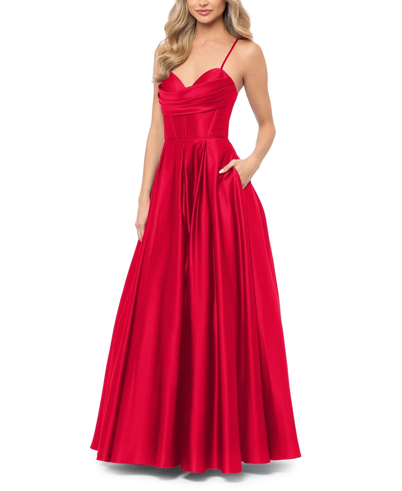 Blondie Nites Juniors' Gathered-Bust Boned-Waist Ball Gown