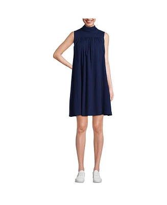 Lands' End Women's Cotton Voile Mock Neck Shift Dress