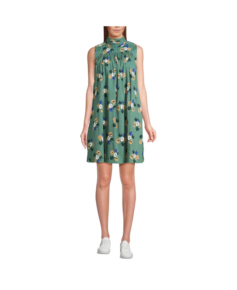 Lands' End Women's Cotton Voile Mock Neck Shift Dress