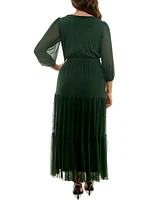 Taylor Plus Chiffon Scoop-Neck 3/4-Sleeve Maxi Dress