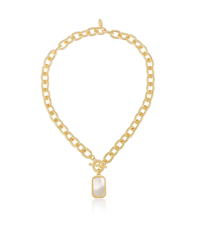 Ettika Gold Plated Chain Link and Mother of Pearl Pendant Necklace