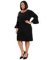 London Times Plus Beaded Bell-Sleeve Dress