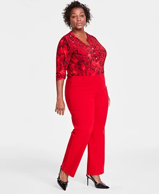 I.n.c. International Concepts Plus Size Mid-Rise Pull-On Straight-Leg Pants