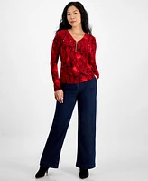 I.n.c. International Concepts Petite Snakeskin-Print Quarter-Zip Top, Created for Macy's