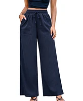 Cupshe Women's Blue Drawstring Straight Leg Pants