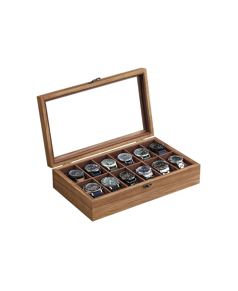 Slickblue 12-Slot Solid Wood Watch Box with Glass Lid