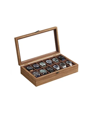 Slickblue 12-Slot Solid Wood Watch Box with Glass Lid