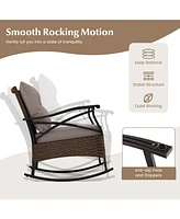 Sugift 3 Pieces Outdoor Rattan Rocking Chairs Set with 2-Tier Side Table