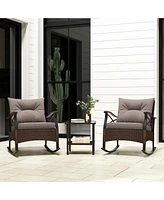 Sugift 3 Pieces Outdoor Rattan Rocking Chairs Set with 2-Tier Side Table